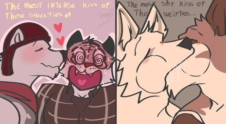 anthro anthro_on_anthro barazoku blush bodily_fluids clothed clothing deep_kiss dialogue duo fur hand_holding heart_symbol humor kissing kissing_cheek male male/male muscular muscular_anthro muscular_male orange_body orange_fur panicking saliva simple_background spiral spiral_eyes striped_body striped_fur stripes sweat text white_body white_fur pinumontbalou epic_games fortnite fennix_(fortnite) oscar_(fortnite) polar_patroller volpez_(fortnite) arctic_fox bear canid canine canis felid feline felis fox mammal pantherine polar_bear red_fox tiger true_fox ursine english_text hi_res brother_(lore) brothers_(lore) incest_(lore) sibling_(lore)