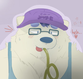 anthro clothing drinking_straw drunk hat headgear headwear male overweight shirt silly_straw substance_intoxication tank_top topwear softscone bear mammal