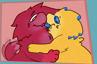 anthro duo elderly_female elderly_male face_lick female husband_and_wife licking male male/female married_couple multicolored_body tail tail_motion tailwag tongue nakeilyar fan_character