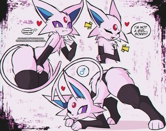 anthro armwear biped blush butt clothing dialogue eyes_closed femboy heart_symbol legwear looking_at_viewer male one_eye_closed solo speech_bubble text daxterado nintendo pokemon eeveelution espeon generation_2_pokemon pokemon_(species) 2026 english_text