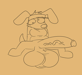 anthro balls big_balls big_penis clothed clothing genitals gynomorph huge_balls huge_penis hyper hyper_balls hyper_genitalia intersex pantsless penis sitting solo crazymazies adult_swim cartoon_network gassy's_gas_'n_stuff lulu_(gassy's_gas_'n_stuff) canid canine mammal absurd_res hi_res
