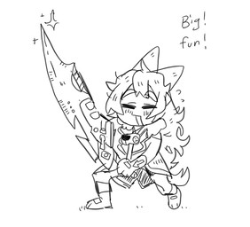 anthro eyebrows female female_anthro hair holding_melee_weapon holding_object holding_sword holding_weapon long_hair melee_weapon simple_background solo sword tail text weapon white_background puppy_in_space mini_(puppy_in_space) canid canine canis domestic_dog mammal 2025 digital_drawing_(artwork) digital_media_(artwork) hi_res monochrome sketch