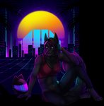 4_toes 5_fingers anthro blue_eyes brown_hair feet female fingers hair midriff navel smile solo synthwave toes archery_(artist) felid feline mammal 2020 alpha_channel digital_media_(artwork) hi_res