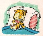 anthro baby baby_bottle bedding blanket clean_diaper clothed clothing diaper pillow sleeping solo wearing_diaper young marinaneira felid mammal pantherine tiger