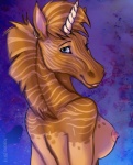 anthro breasts female horn nipples nude solo stripes tazara mythology aissata equid equine hybrid mammal mythological_creature mythological_equine plains_zebra quagga recently_extinct_species unicorn zebra half-length_portrait hi_res portrait