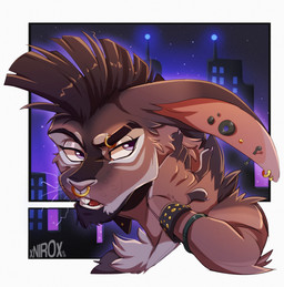 brown_body brown_fur city ear_piercing eyebrow_piercing facial_hair facial_piercing fur long_ears mohawk nose_piercing piercing solo conditional_dnp xnirox hare lagomorph leporid mammal rabbit