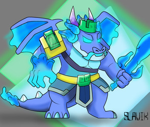 anthro barbarian crown headgear king male melee_weapon royalty solo sword water weapon slavik. clash_of_clans mythology supercell_(company) dragon mythological_creature mythological_scalie scalie