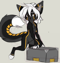 anthro areola breasts dipstick_tail female genitals hair machine markings multicolored_tail nipples nude orange_eyes simple_background smile solo tail tail_markings vulva white_hair reign-2004 warning_(fluff-kevlar) android felid feline mammal robot 2019 digital_media_(artwork) hi_res