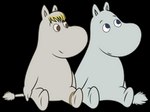 ambiguous_gender anklet anthro bangs blonde_hair blue_eyes bracelet brown_eyes duo fur hair jewelry looking_away simple_background sitting smile transparent_background white_body white_fur djdavid98 the_moomins moomintroll snorkmaiden moomin snork_(moomin) 2017 absurd_res alpha_channel hi_res