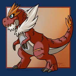 2_claws 3_claws 3_toes ambiguous_gender blue_body brown_background claws feet feral grey_body looking_forward multicolored_body red_body red_scales scales side_view simple_background solo toes two_tone_body matchaghost nintendo pokemon dinosaur fossil_pokemon generation_6_pokemon pokemon_(species) prehistoric_species reptile scalie tyrantrum 1:1 2013 alpha_channel signature