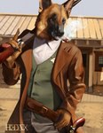 cigar gun handgun male office old_west ranged_weapon revolver sheriff solo weapon wild_west hedax canid canine canis domestic_dog german_shepherd herding_dog mammal pastoral_dog hi_res