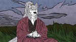 anthro asian_clothing clothing east_asian_clothing japanese_clothing kimono male meditation outside samurai solo warrior eifiemoth lord_katsumoto_moritsugu_wolf canid canine canis mammal wolf 16:9 widescreen