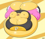 anthro belly belly_inflation big_belly big_breasts big_butt black_clothing breast_expansion breasts butt butt_expansion clothing cosplay_pikachu_(costume) expansion female floating fur happy huge_belly huge_breasts huge_butt hyper hyper_belly hyper_breasts hyper_butt hyper_inflation immobile inflation inflation_fetish pink_clothing pink_mask puffed_cheeks solo spandex tight_clothing wrestling_outfit yellow_body yellow_fur jackiesquirrel nintendo pokemon pikachu_libre susie_(reathe) generation_1_pokemon pikachu pokemon_(species) 2022 cel_shading hi_res shaded