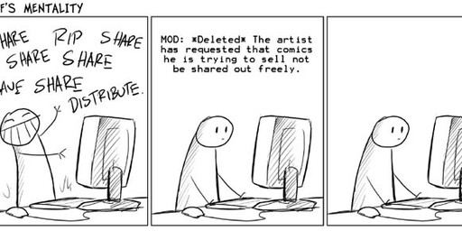 angry base_one_layout computer computer_mouse content_repetition dialogue do_not_distribute electronics exclamation_point four_frame_image humor interrobang male not_furry one_row_layout onomatopoeia question_mark sharing solo sound_effects text text_emphasis the_truth underline conditional_dnp jollyjack human mammal 2008 black_and_white comic english_text monochrome