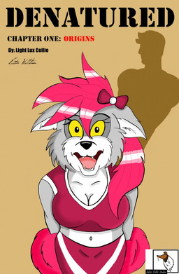 anthro cheerleader cheerleader_outfit female fur grey_body grey_fur hair male pink_hair shadow solo teeth text toony yellow_eyes lightluxcollie denatured_(lightluxcollie) faye_(lightluxcollie) canid canine canis mammal wolf 2018 comic cover cover_art cover_page english_text hi_res