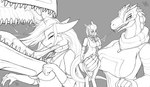 anthro bodily_fluids clothed clothing duo extreme_size_difference eyes_closed female female/female grey_background holding_another licking mouth_play mouth_shot open_mouth saliva saliva_string sharp_teeth simple_background size_difference teeth tongue tongue_out allsonwa jara_(allsonwa) wanee_(allsonwa) canid canine carcharodontosaurid dinosaur fox giganotosaurus mammal prehistoric_species reptile scalie theropod hi_res monochrome