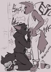 anthro black_body black_fur clothed clothing deep_throat duo eyes_closed fellatio fur graffiti kneeling male male/male oral oral_penetration outside outside_sex penetration penile sex simple_background keyhele canid canine canis domestic_dog mammal absurd_res hi_res