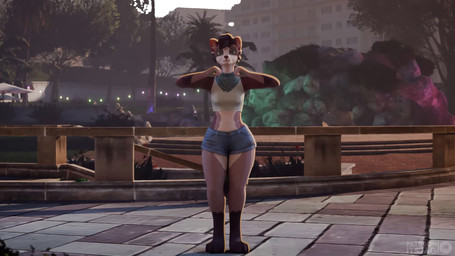 anthro arms_out biped bottomwear clapping clothing crop_top dancing denim denim_bottomwear denim_clothing denim_shorts eyewear female fluffy fluffy_tail gesture glasses hand_gesture jumping music on_one_leg pointing scarf shirt shorts solo standing tail topwear walking itsjag sound_warning birdbrain_(jamie_paige) blizzard_entertainment call_of_duty:_black_ops_ii cd_projekt_red counter-strike cyberpunk_2077 grand_theft_auto grand_theft_auto_v jamie_paige_(producer) life_is_strange nintendo overwatch rockstar_games splatoon warcraft willow_(itsjag) canid canine mammal raccoon_dog tanuki 16:9 3d_(artwork) 3d_animation animated blender_(artwork) blender_cycles_(artwork) digital_media_(artwork) hi_res multiple_scenes short_playtime sound video widescreen