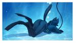 anthro ass_up biped bodysuit border breasts bubble butt butt_focus clothed clothing diving female footwear fully_clothed headgear headwear mask scuba scuba_diver shadow skinsuit solo straps tight_clothing underwater water white_border zipper darbaras elise_heider canid canine mammal 2018 digital_media_(artwork) shaded