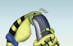 duo feral feral_pred feral_prey grey_body male oral_vore orange_eyes partially_inside scarf simple_background stripes tail vore white_background akaikosh reptile scalie snake 16:10 widescreen