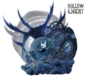 2_horns ambiguous_gender biped black_body black_eyes black_text building cloak clothed clothing detailed_background empty_eyes horn melee_weapon nail_(weapon) plant solo text weapon kumorage hollow_knight_(franchise) team_cherry the_knight_(hollow_knight) arthropod vessel_(species) english_text hi_res