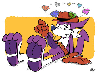 3_toes 4_fingers anthro balls barefoot belt big_penis bodily_fluids brown_clothing brown_hat brown_headwear clothing countershading cum dripping erection fangs feet fingers foot_focus footwear fur gem genital_fluids genitals glans gloves handwear hat headgear headwear humanoid_genitalia humanoid_penis male multicolored_body paws penis precum precum_drip purple_balls purple_body purple_fur purple_genitals purple_penis simple_background sitting smile socks soles solo spiral spiral_eyes stirrup_legwear tail teeth toes toony white_clothing lprox sega sonic_the_hedgehog_(series) fang_the_hunter dipodid jerboa mammal rodent 4:3 hi_res signature