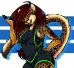 clothed clothing female pose solo 4tailedfox daemon_longtail cheetah felid feline mammal pinup