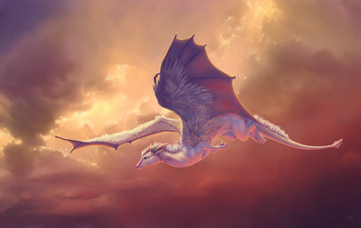 ambiguous_gender blue_eyes claws cloud detailed_background feathered_wings feathers feral flying horn hybrid_wings markings membrane_(anatomy) membranous_wings outside pink_markings relaxing sky smile solo spade_tail sun tail white_body white_feathers white_skin wings novawuff european_mythology mythology dragon feathered_dragon feathered_scalie mythological_creature mythological_scalie scalie western_dragon 2011 absurd_res hi_res orange_theme portrait