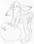 animal_genitalia anthro ball balls barefoot bent_over biped buckteeth digitigrade feet fully_sheathed genitals looking_at_viewer male nude open_mouth pose sheath side_view smile solo space_hopper standing teeth young young_anthro young_male mizzyam jake_cottontail lagomorph leporid mammal rabbit absurd_res graphite_(artwork) greyscale hi_res monochrome pinup traditional_media_(artwork)