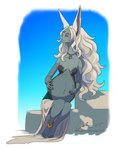 3_eyes anthro barefoot belly big_belly breasts clothed clothing feet female fur grey_body grey_fur hair jewelry long_ears long_hair looking_away multi_eye narrowed_eyes pregnant pregnant_anthro pregnant_female secret_stone secret_stone_of_spirit simple_background smile solo third_eye_closed white_hair ais05 nintendo tears_of_the_kingdom the_legend_of_zelda mineru mammal zonai 2023 digital_media_(artwork) hi_res signature