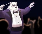 anthro belly bottomwear bow_tie clothing fur group humanoid_hands kemono male overweight overweight_male pants purple_eyes shirt solo_focus topwear white_body white_fur inugamihito lifewonders live_a_hero borealis_(live_a_hero) bear mammal polar_bear ursine 2021 hi_res