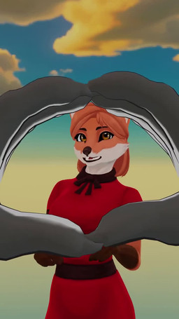 anthro breasts clothed clothing cloud dress fangs female fur gloves_(marking) inner_ear_fluff markings orange_body orange_fur red_clothing red_dress simple_background sky smile sniffing solo teeth topwear tuft miraclebutt miraclebutt_(modeler) olivia_(funsizedthought) canid canine fox mammal 2024 3d_(artwork) 3d_animation 9:16 animated digital_media_(artwork) hi_res short_playtime sound video