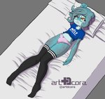 3_fingers anthro bed bird's-eye_view blue_body blue_clothing blue_shirt blue_skin blue_topwear bow_panties bow_underwear bulge clothed clothing crossdressing femboy fingers footwear frill_(anatomy) front_view furniture head_on_pillow high-angle_view knock-kneed legwear lying male on_back on_bed panties panties_bulge pantsless pantsless_anthro pantsless_male penis_in_panties pink_clothing pink_panties pink_underwear pseudo_hair pupils shirt socks solo sprawled_out tentacle_hair tentacles thick_thighs thigh_highs thigh_socks topwear underwear unusual_anatomy unusual_pupils artdcora epic_games fortnite eustace_(artdcora) cephalopod coleoid cuttlefish decapodiform marine mollusk hi_res