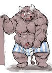 anthro balls belly big_belly big_muscles blush boxers_(clothing) clothing erection genitals male musclegut muscular muscular_anthro muscular_male penis simple_background solo underwear white_background kotobuki third-party_edit bovid bovine cattle mammal censor_removal_edit hi_res