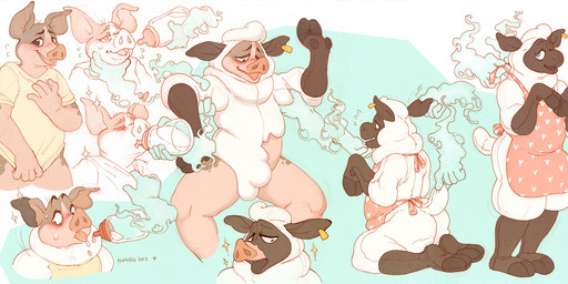 anthro apron blue_eyes blush bottle bottomless clothed clothing container disembodied_hand drinking ear_piercing ear_tag fur group heart_symbol latex male milk mind_control open_mouth outline piercing sheepsuit simple_background smile solo_focus text transformation transformation_sequence matuska flir_(pig) flir_(sheep) bovid caprine domestic_pig domestic_sheep ghost mammal sheep spirit suid suine sus_(pig) 2017 digital_media_(artwork) hi_res sequence