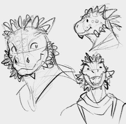 anthro cheek_spikes chin_spikes clothed clothing dot_eyes facial_spikes male male_anthro mouth_closed open_mouth open_smile simple_background simple_eyes smile solo spikes spikes_(anatomy) jezzlen microsoft the_elder_scrolls argonian scalie monochrome sketch sketch_page