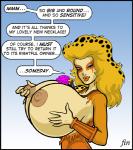 big_breasts black_border blonde_hair border breast_expansion breasts clothed clothing dialogue expansion female fur hair huge_breasts markings nipple_fetish nipple_play nipples open_mouth simple_background smile solo spots spotted_body spotted_fur spotted_hair text calibos thundercats thundercats_1985 cheetara animal_humanoid cat_humanoid cheetah felid felid_humanoid feline feline_humanoid humanoid mammal mammal_humanoid english_text