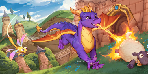 ambiguous_gender bell blue_sky breath_powers building butt_on_fire cloud elemental_manipulation fangs feral fire fire_breathing fire_manipulation fur grass group insect_wings light male membrane_(anatomy) membranous_wings plant purple_body purple_scales quadruped scales sky tail teeth text tower tree trio white_body white_fur wings yellow_body ametat ametat42 activision microsoft mythology spyro_reignited_trilogy spyro_the_dragon xbox_game_studios sparx spyro arthropod bovid caprine dragon dragonfly insect mammal mythological_creature mythological_scalie scalie sheep winged_dragon colored digital_media_(artwork) hi_res lighting shaded watermark