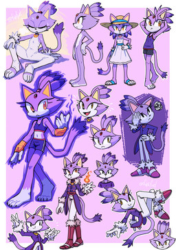 4_fingers 4_toes accessory anthro biped black_nose bodily_fluids border bottomwear bra breasts breath cheek_tuft claws clothing cute_fangs dipstick_tail dotted_background dress elemental_manipulation eyelashes eyes_closed facial_tuft fangs featureless_breasts featureless_crotch feet female fingers fire fire_manipulation footwear forehead_gem fur furgonomic_hat furgonomic_headwear furgonomics gem gloves gloves_(marking) hair_accessory hair_tie hand_on_hip hand_on_knee hand_on_leg handwear hat headgear headwear highlights_(coloring) jacket leg_markings markings midair midriff multiple_poses navel nude open_mouth open_smile orange_eyes pants pattern_background plantigrade pose purple_body purple_fur purple_highlights shirt shoes shorts simple_background sitting smile socks_(marking) solo spats sports_bra standing stirrup_clothing sun_hat sweat sweatdrop tail tail_markings tank_top teeth toe_claws toes topwear tuft underwear unitard white_border fuel_(artist) sega sonic_the_hedgehog_(series) blaze_the_cat domestic_cat felid feline felis mammal 2026 absurd_res hi_res