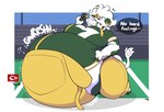 american_football anthro anthro_pred belly big_belly big_breasts breasts cheese clothed clothing dairy_products dialogue female female_pred food hair massive_thighs overalls overweight shirt solo sport tail text thick_thighs topwear torn_clothing unseen_prey vore white_hair wide_hips kingcreep105 green_bay_packers kansas_city_chiefs nfl green_bay_gal bovid bovine cattle mammal digital_media_(artwork) english_text hi_res