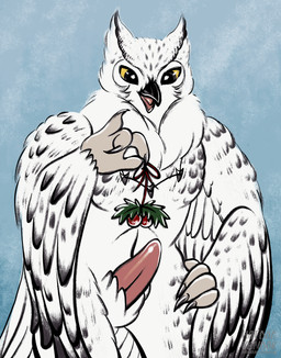 accidental_holly anthro beak genitals holly_(plant) male penis plant simple_background solo wings hotdogvendor avian bird hybrid owl absurd_res hi_res