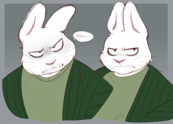 anthro clothed clothed_anthro clothed_male clothing fur male pink_nose solo white_body white_fur paeonypetals max_and_ruby max_and_ruby_0004 nelvana rosemary_wells fred_(max_and_ruby_0004) lagomorph leporid mammal rabbit absurd_res hi_res signature