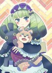 aged_down alternative_fashion anthro baby blush bow_ribbon duo female goth gothic_lolita j-fashion lolita_(fashion) male plushie slightly_chubby young kusarikakemono lifewonders tokyo_afterschool_summoners alice_(tas) jambavan_(tas) bear human mammal hi_res pastel_theme