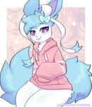 ambiguous_gender anthro anthrofied biped blue_blush blue_body blue_fur blush clothed clothing fur hoodie looking_at_viewer purple_eyes solo tongue tongue_out topwear white_body white_fur toxicmilkyx nintendo pokemon fan_character milk_the_sylveon_(toxicmilkyx) eeveelution generation_6_pokemon pokemon_(species) sylveon pastel_theme male_(lore) trans_(lore) trans_man_(lore)