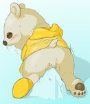 ambiguous_gender blush claws clothing coat feral fur masturbation raincoat simple_background solo text topwear pkpk_arrow bear mammal polar_bear ursine hi_res japanese_text