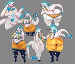 anthro areola belly big_breasts big_butt blue_areola blue_horn blue_nipples bodily_fluids breasts butt butt_slap clothed clothing dress eyewear female floppy_ears fur glasses halo horn huge_breasts huge_butt long_ears neck_tuft nipples overweight overweight_female panties partially_clothed round_glasses simple_background slap solo sweat thick_thighs tuft underwear voluptuous_anthro voluptuous_female white_body white_fur zerapy atlyss mythology angela_flux bovid caprine dragon goat kubold_(atlyss) mammal mythological_creature mythological_scalie scalie absurd_res hi_res