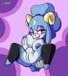 anthro bedroom_eyes big_breasts blue_body breasts disembodied_hand female genitals happy horn looking_at_viewer narrowed_eyes poofy_hair purple_eyes purple_mascara pussy seductive slightly_chubby solo spread_legs spreading tail teeth tongue fourssss sega sonic_dream_team sonic_the_hedgehog_(series) ariem_(sonic) bovid caprine mammal sheep 2023 absurd_res hi_res