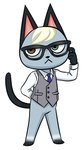 :< anthro biped black_tail bottomless bottomless_anthro bottomless_male brown_eyes clothed clothing eyewear female glasses gloves_(marking) green_eyes grey_body hair heterochromia male markings necktie shirt simple_background solo standing tail topwear vest white_background white_hair angelicmissmarie animal_crossing nintendo raymond_(animal_crossing) domestic_cat felid feline felis mammal 2020 digital_drawing_(artwork) digital_media_(artwork) full-length_portrait hi_res portrait