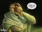 after_fight anthro arm_wraps blood bodily_fluids breasts claws cloak clothed clothing dialogue eyebrows female leopard_spots long_eyebrows nosebleed solo speech_bubble spots wraps hiverdose last_fables lieren_(last_fables) felid leopard mammal pantherine 4:3 absurd_res hi_res