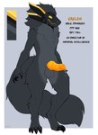 animal_genitalia animal_penis anthro balls biped bodily_fluids canine_genitalia canine_penis claws fluffy fluffy_tail fur genital_fluids genitals grey_body grey_fur knot male penis precum solo tail text visor delki primagen 2025 english_text hi_res model_sheet
